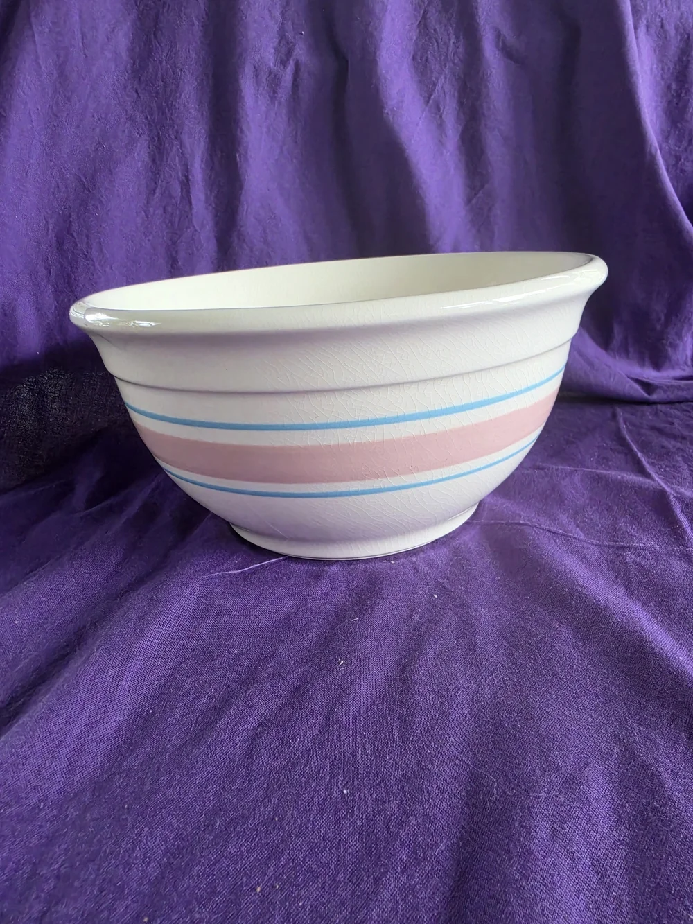 Vintage McCoy Mixing Bowl with Pink and Blue Stripes